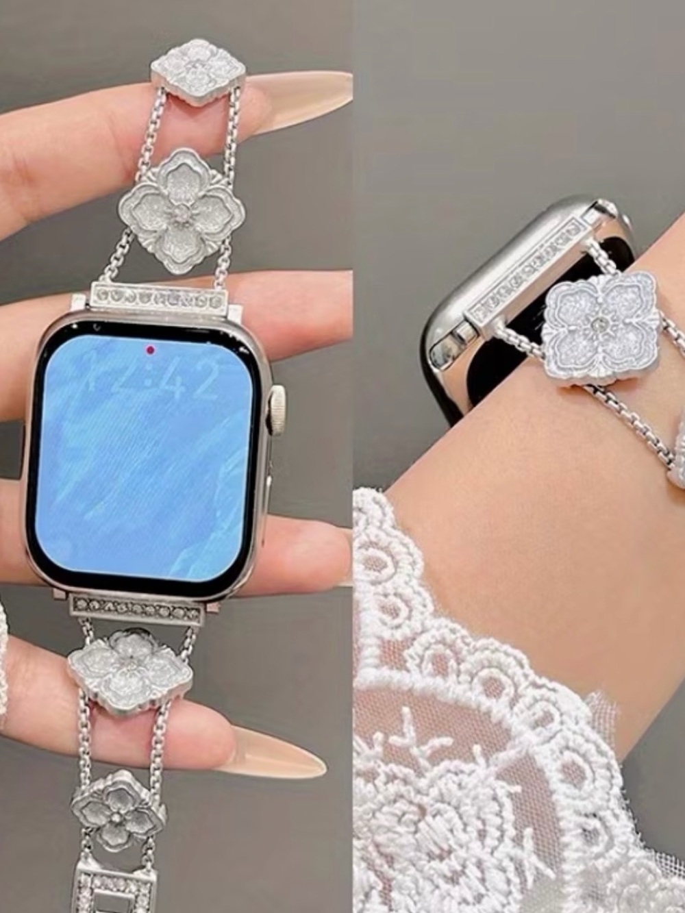 Kohl's Silver Floral Chain Apple Watch Bracelet Band